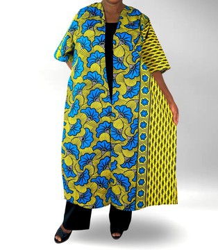 Floral print Green Multicolor African Print Ankara Maxi Beaded Open Back Cardigan