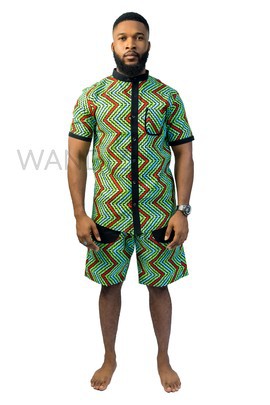 African Print Shirt with matching shorts, Ankara shorts, 2pc African print wear