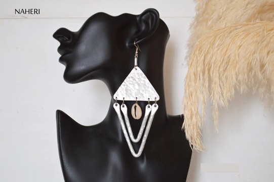 African aluminum metal and shell earrings