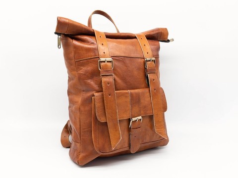 BIG SALE! Genuine Leather Backpack with Red Kilim Handmade by Cuiroma Craftsmen in Morocco