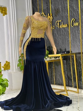 Embellished mermaid Velvet dresses , women evening gowns, African wedding dress