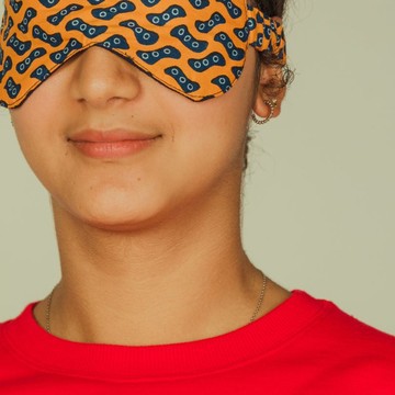 Masque De Sommeil Tissue En Wax Formes Bleues &amp; Jaunes Confort Réversible Fabriqué à La Main