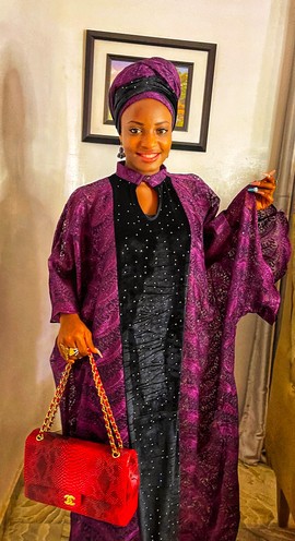 Elegant African Woman Sequin Lace and Velvet Long Dress With Scarf| Wedding/Special occasions