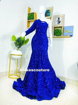 Blue sequin prom dress, African clothing for women, prom dress