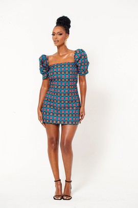 African Print Brenda  Midi Dress