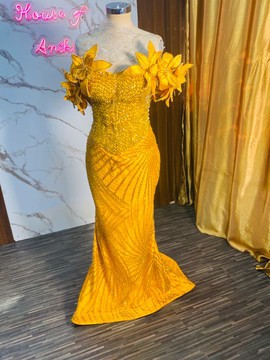 Luxury yellow prom dress/ beaded crystal dress, wedding dress