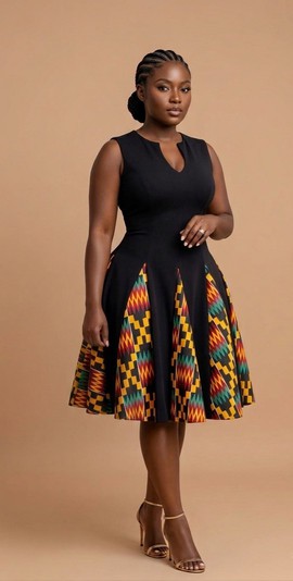 Kente Inset Flare Dress|Wedding|Ceremonial outfit|Casual outfit