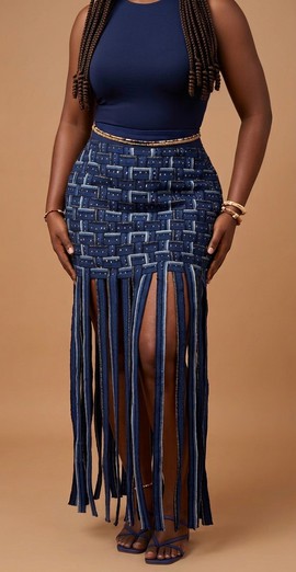Woven Heritage Fringe Midi Skirt