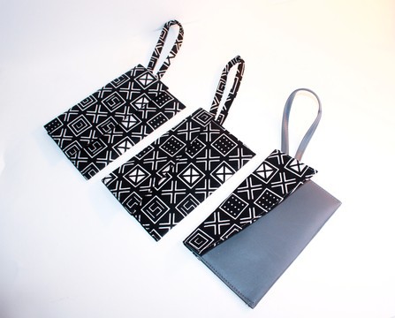 Wallet Purse , Evening Bag | Grey Vegan Leather &amp; Ankara Print Fabric | Handmade Clutch Bag