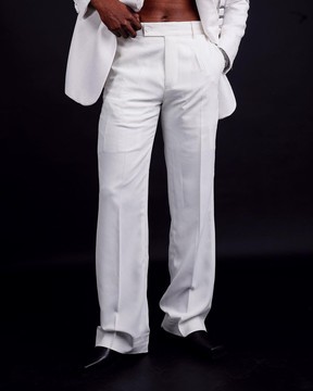 Pantalon à passants de ceinture, coupe large, blanc ivoire