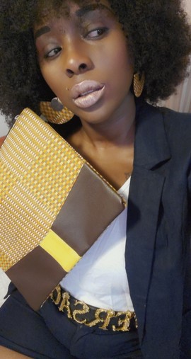 Leather &amp; Ankara/African print clutch handbag. Converts into a cross-body bag.