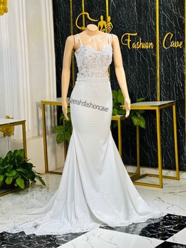 Longue robe de bal en dentelle trompette, robe de sirène longue train, robe de soirée