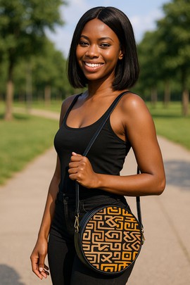 African Bag Sling Round Traditional Kuba Print