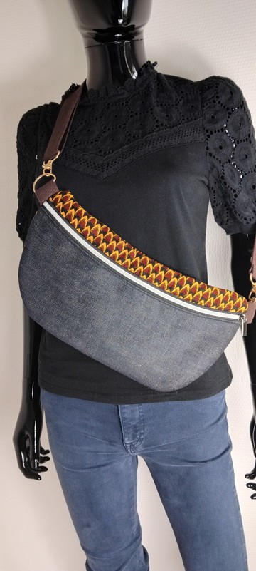 Original wax print and jeans fanny pack