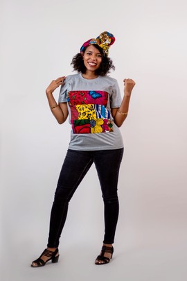 2-pics Jasmine t-shirt with pre-tied headband (Grey)| Ankara Top| Ankara T-Shirt| Gifts For Her