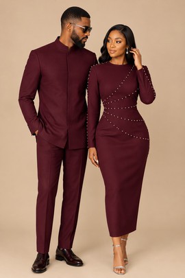 Tenues assorties bordeaux pour couple, idéales pour les mariages