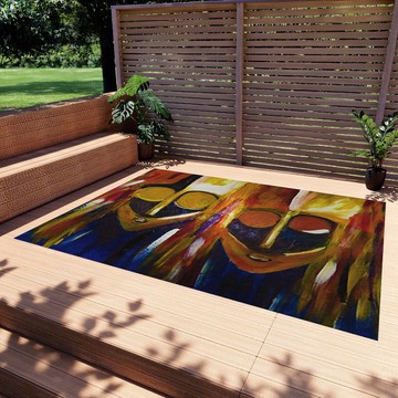 Outdoor Rug Colorful Masquerade Face Ethiopian Carpet (LARGER SIZES AVAILABLE)