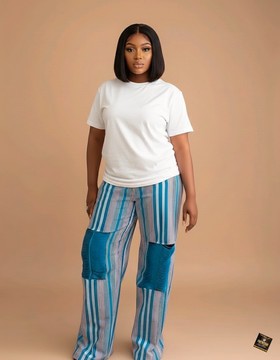 Striped Wide-Leg Trousers with Fringed Patchwork