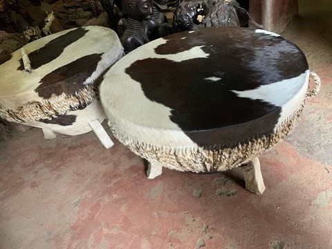 African inspired unique leather vintage  coffee table/ large size end table