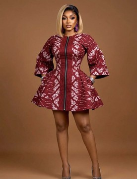 Burgundy ankara short gown with white touch African print dress