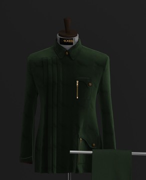 ARMY GREEN VELVET DETAILED SAFARI SUIT.............BEST SELLER