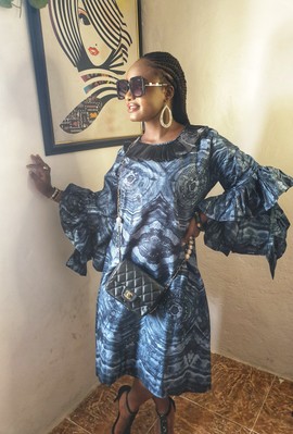 African Woman Embellished Ankara Dress|Mid-length Dress| Plus size| Wedding Dress| Evening Dress