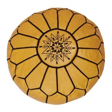 Pouffe in real yellow natural leather for living room