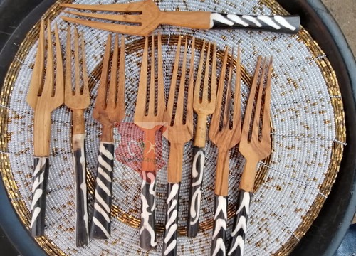 9 fourchettes en bois, ustensiles de cuisine, fourchettes africaines faites à la main