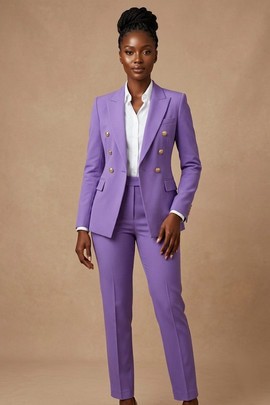 Women's Lilac Purple Double-Breasted Power Suit with Gold Accent Buttons
