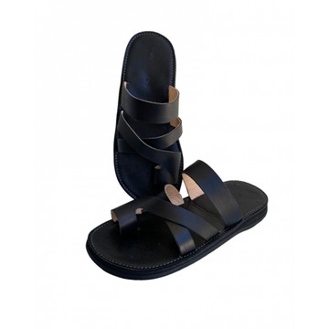 Sandale en cuir véritable Noir fait main mode homme