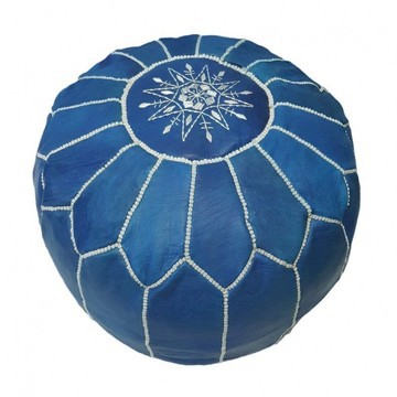 Pouf en vrai cuir naturel Bleu pour salon