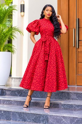 Luxury Red Ankara Dress, Birthday/Reception/Traditional Maxi Dress