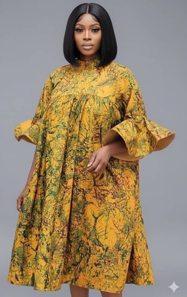 Stylish Mustard and Green Printed Babydoll Dress
