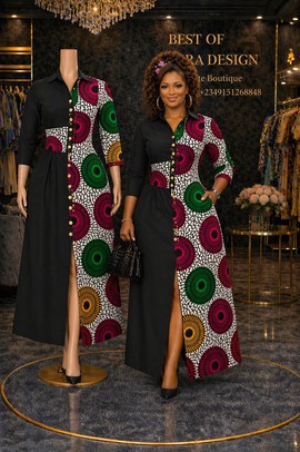 Chic Ankara Panel Shirt Dress with Long Sleeves &amp; Slit