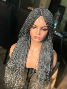 Closure Salt and pepper Micro twist wig, Grey micro twist Wig for black women,