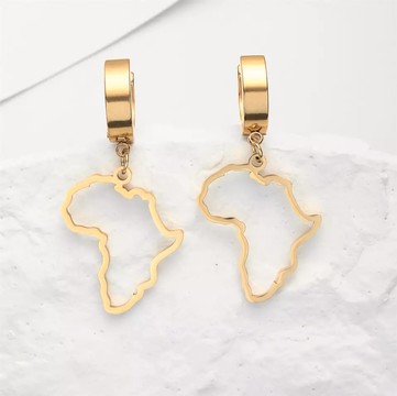 Boucles d'oreilles pendantes or carte africaine
