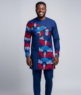 Men's Royal Blue Ankara kaftan – Elegant African Traditional Wear