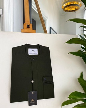 An Olive Green, traditional senator kaftan native.
