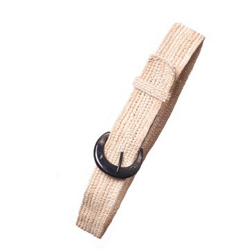 Hand-crocheted raffia belt with zebu horn buckle