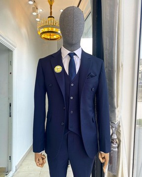 Costume bleu marine à revers crantés "Peaky Blinders" rechargés sur mesure