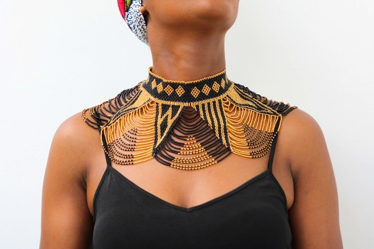 African Choker Necklace, Beaded wedding necklace, Beaded shawl necklace, Zulu necklace, Gift for her