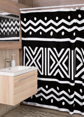 Tribal Shower Curtain Black and White African Bathroom Style (MORE SIZES AVAILABLE)
