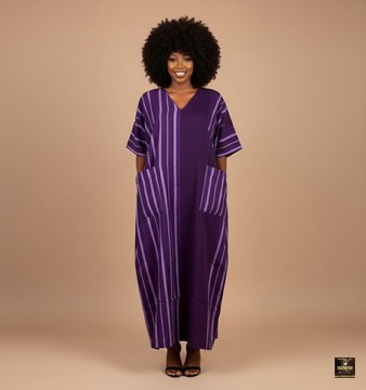 Purple handwoven aso-oke gown