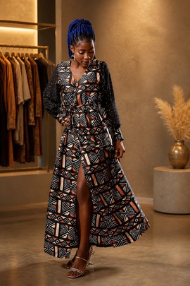 LONG SILK DRESS WITH SILK WALLET