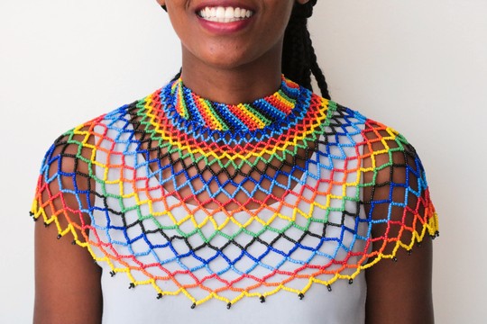 African Beaded shawl necklace, Zulu Beaded  Cape necklace, Christmas gift for her, Bridesmaid gift