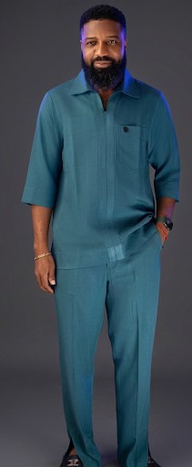Ensemble de costume de marche turquoise 2 pièces pour homme – Chemise à manches courtes avec fermeture éclair au quart et pantalon assorti