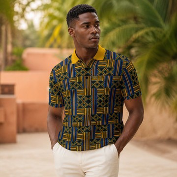 Kente Print Men's Heavyweight Polyester Polo Shirt | African-Inspired Menswear | Bynelo