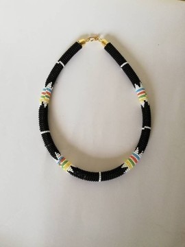 Collier de perles africaines noires, collier tribal perlé, collier de corde, collier Boho