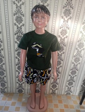 Handmade African Kids Outfit, Cotton T-Shirt with Africa Patch &amp; Ankara Print Shorts