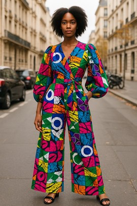 Combinaison Ankara colorée manches bouffantes